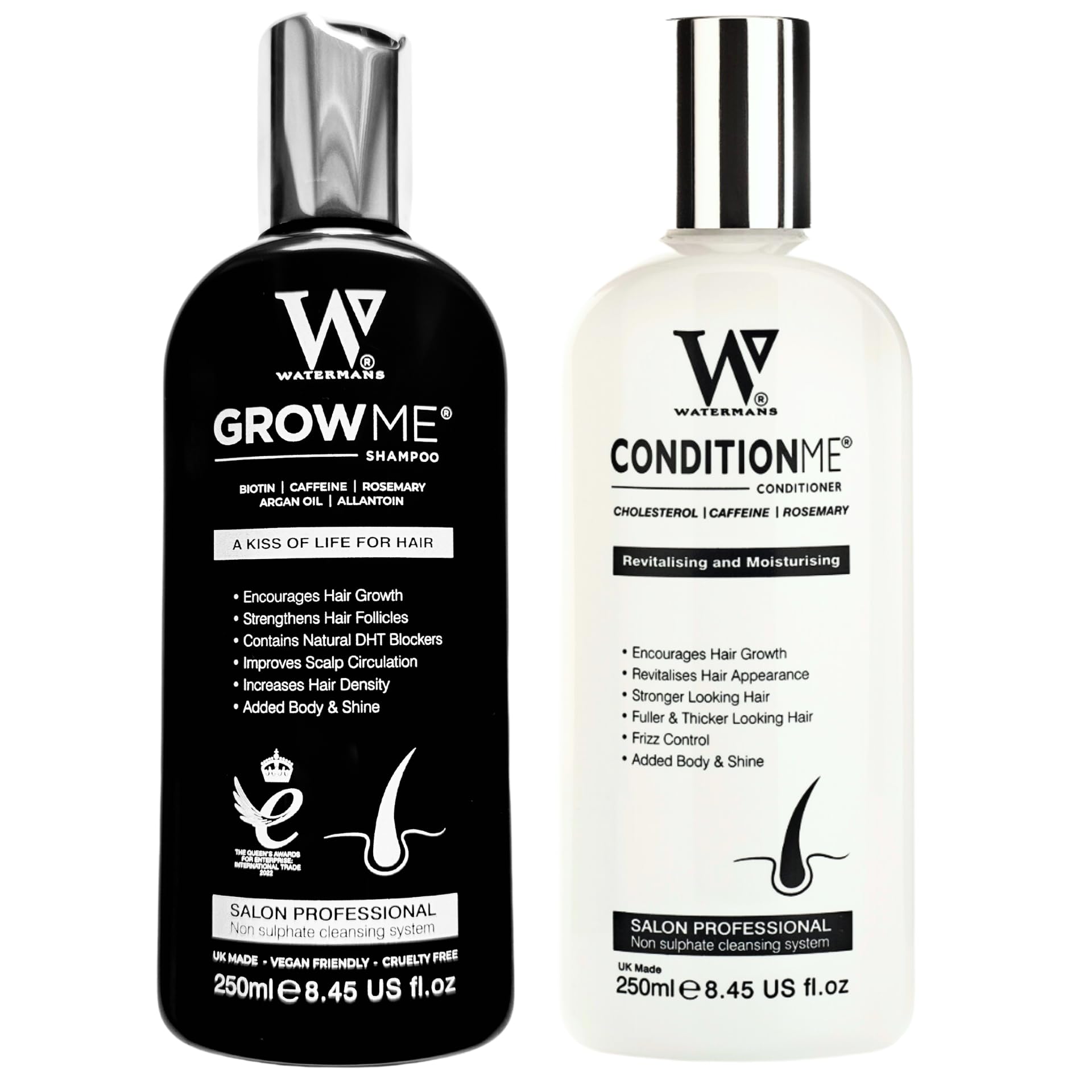 Hair Growth Shampoo & Conditioner set by Watermans - Boost your Growth, Suffering with Hair Problems Try this Award winning combo. Great for female and male hair loss problem.